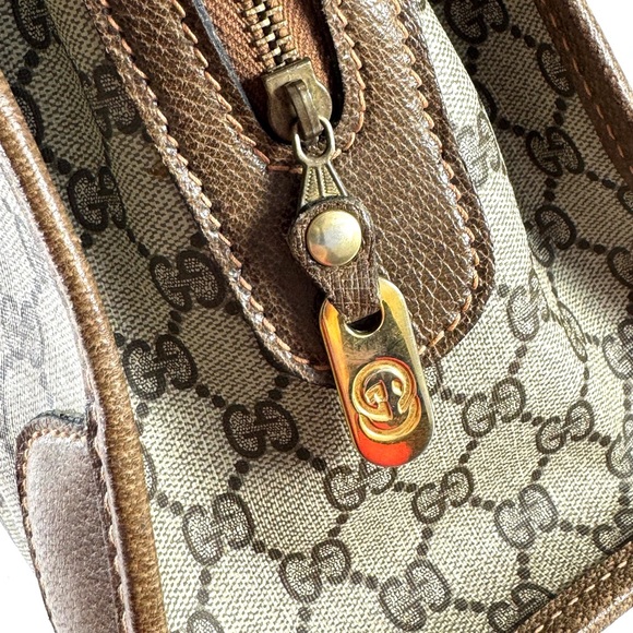 80's GUCCI Canvas Brown Leather GG Web Ophidia Boston Doctor Bag Made in Italy - Picture 5 of 17
